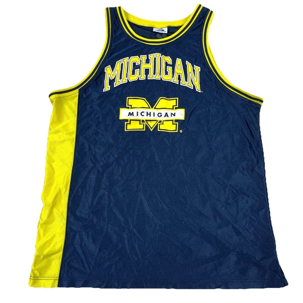 Vintage Michigan Wolverines Basketball Jersey Men Large Blue Yellow 90s Adult